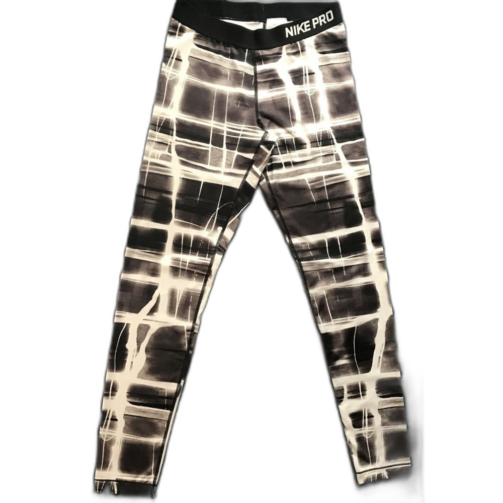 Nike Pro Dri-FIT Grid Print Compression Leggings Black White L
